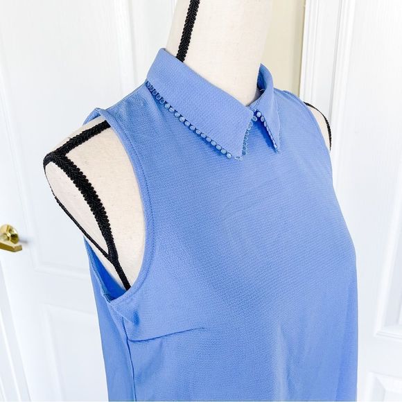 Cece Size Small Sky Baby Blue Fancy Laced Collar Sleeveless Top Silver Button - Picture 6 of 16